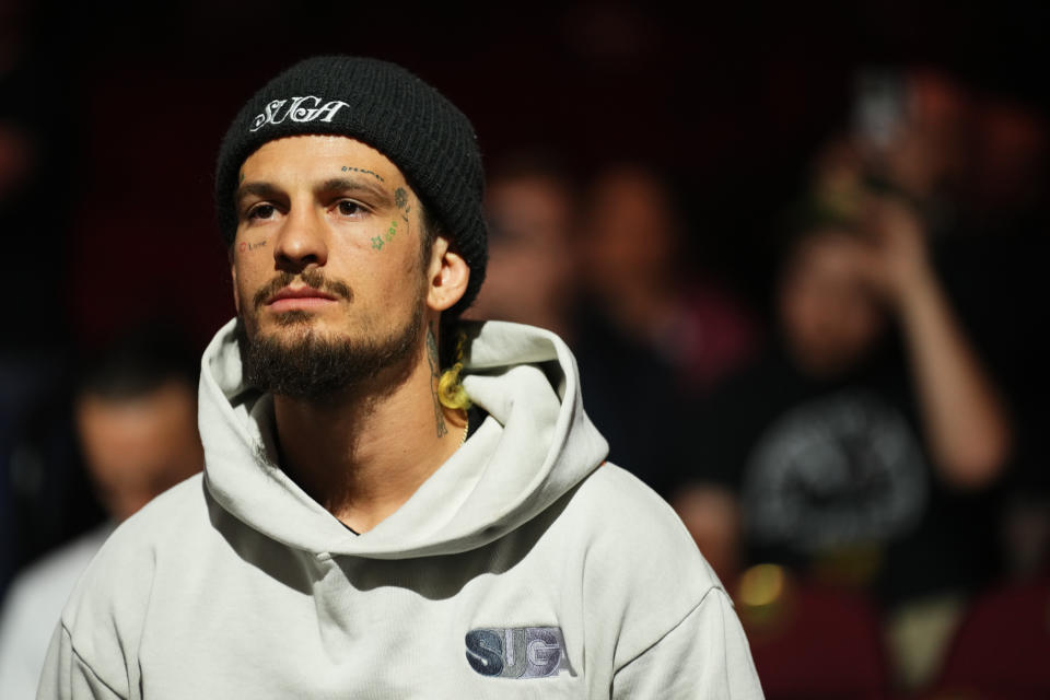 NEWARK, NEW JERSEY - MAY 05: UFC bantamweight fighter Sean O'Malley looks on during the UFC 288 ceremonial weigh-in at Prudential Center on May 05, 2023 in Newark, New Jersey. (Photo by Cooper Neill/Zuffa LLC via Getty Images)