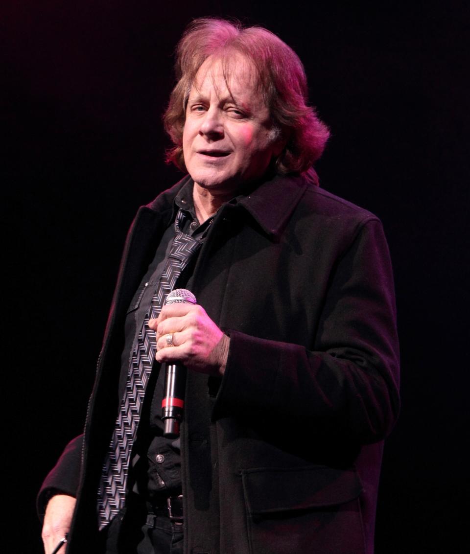 Musician Eddie Money performs at the American Music Theatre in Lancaster, Pa., on Jan. 31, 2013. The rock star known for such hits as "Two Tickets to Paradise" and "Take Me Home Tonight," died of esophageal cancer on Sept. 13. He was 70. (Photo by Owen Sweeney/Invision/AP)