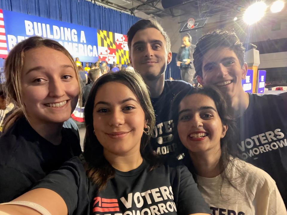 Members of Voters of Tomorrow at a rally for Maryland Democrats on Nov. 7, 2022.