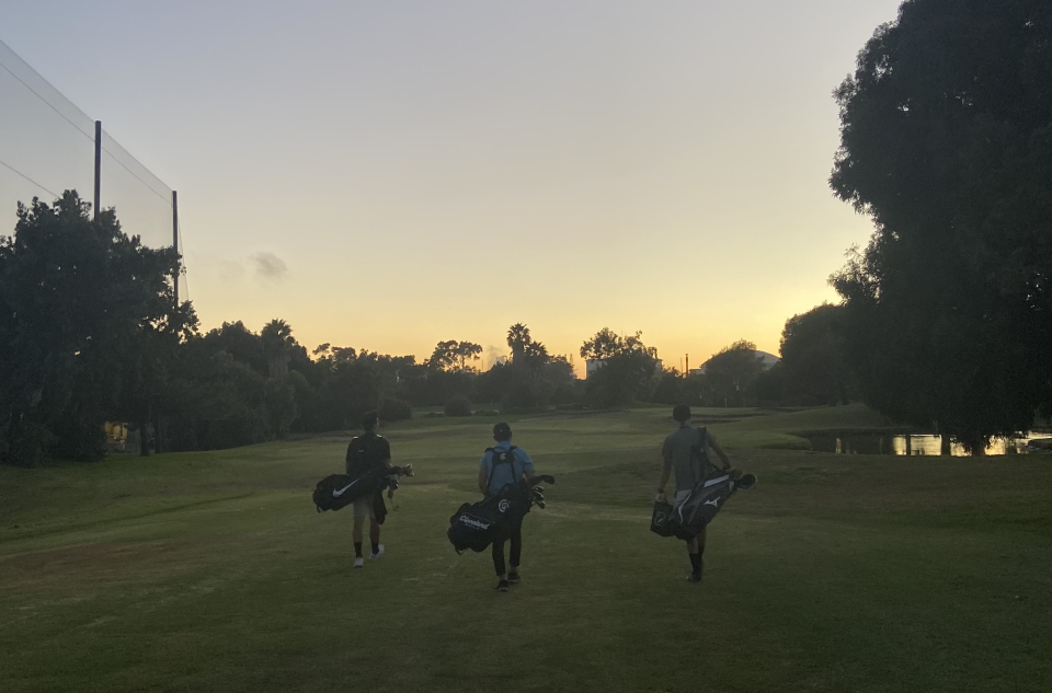 Three golfers play twilight golf after a long day of working from home in El Segundo, California (Source: Melody Hahm)