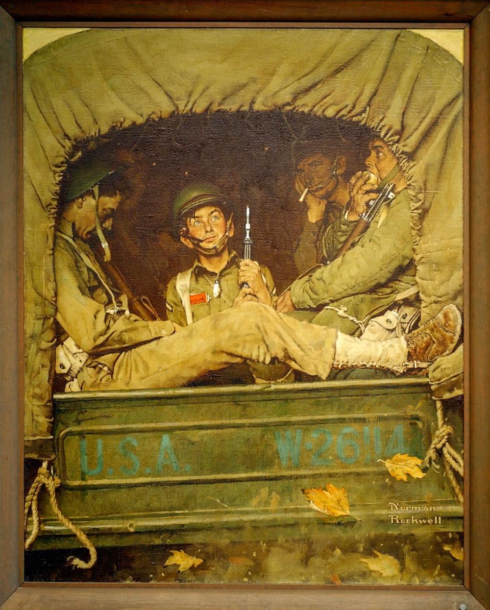 The refurbished "Willie Gillis In Convoy" by Norman Rockwell is on display at the Levi Heywood Memorial Library in Gardner Sunday May 22, 2005.