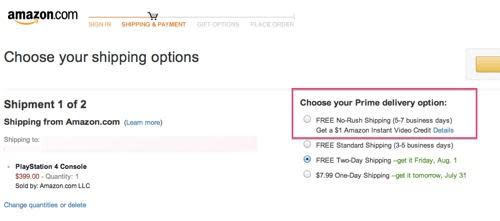 Amazon shipping options screenshot