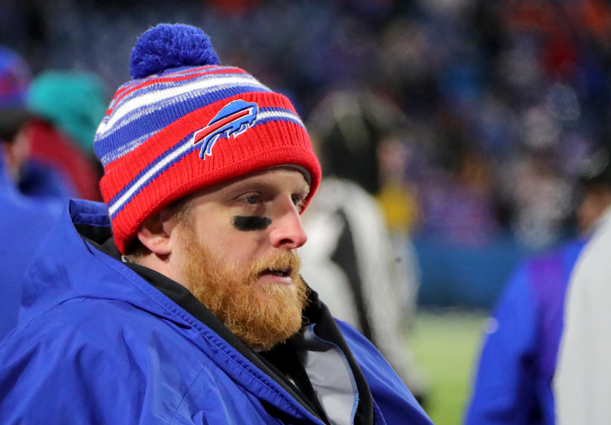 ORCHARD PARK, NY - JANUARY 09: Cole Beasley #11 of the Buffalo Bills on the bench against the New York Jets at Highmark Stadium on January 9, 2022 in Orchard Park, New York. (Photo by Timothy T Ludwig/Getty Images)