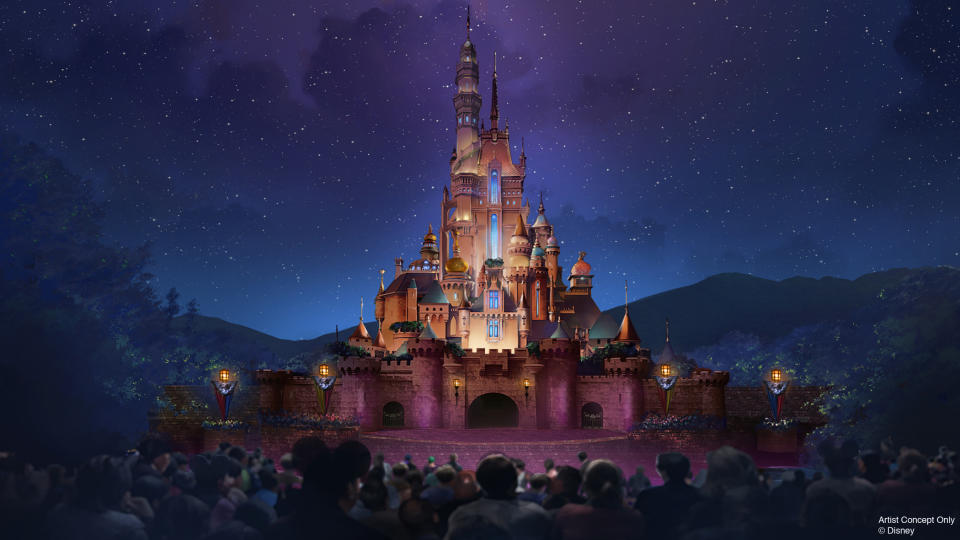 Hong Kong Disneyland will celebrate some of the greatest animated stories the park's castle transforms into The Castle of Magical Dreams. Drawing inspiration from 13 beloved Disney stories featuring princesses and heroines, the castle will feature adornments like Snow White's apple, Cinderella's coach, and Belle's rose. The castle will be a canvas for new entertainment, including a daytime show and nighttime spectacular, and will be home to a new Bibbidi Bobbidi Boutique where children can receive royal transformations. (Disney)