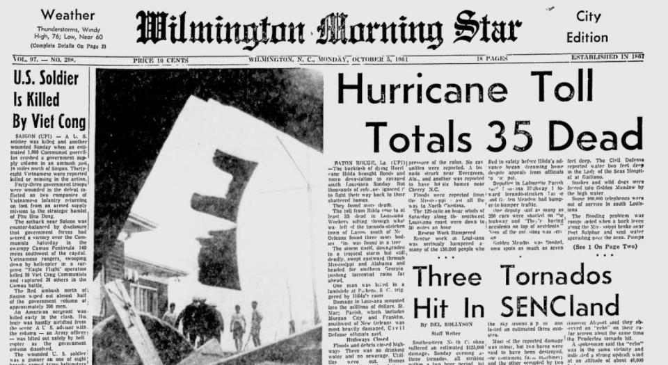 Coverage in the Oct. 5, 1964 Wilmington Morning Star on Hurricane Hilda.