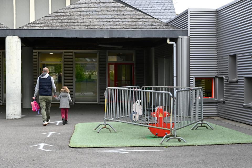 Play equipment is cordoned off at a school in Bruz, France, on May 12. (Photo: DAMIEN MEYER via Getty Images)