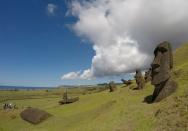 FILE PHOTO: Statues named "Moai" are seen on a hill at the Easter Island