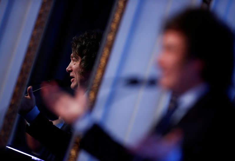 FILE PHOTO: Argentina's presidential candidates speak at a business event in Buenos Aires