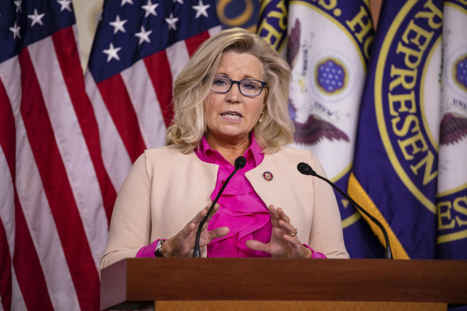 Representative Liz Cheney speaks during a news conference with other Republican members of the House of Representatives at the Capitol on July 21, 2020 in Washington, DC. / Credit: Samuel Corum / Getty Images