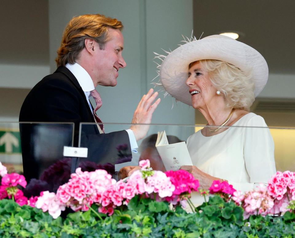 PHOTO: Thomas Kingston and Queen Camilla watch the racing from the Royal Box as they attend day 5 of Royal Ascot 2023 at Ascot Racecourse on June 24, 2023 in Ascot, England. (Max Mumby/Indigo/Getty Images, FILE)