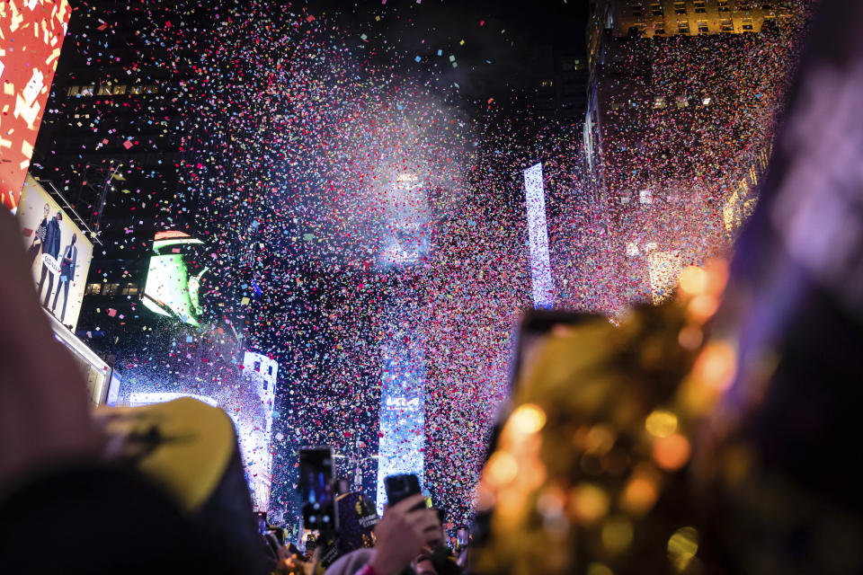 The Times Square New Year's Eve Ball drops during New Year's celebration in Times Square on Sunday, Jan. 1, 2023 in New York. (AP Photo/Stefan Jeremiah)