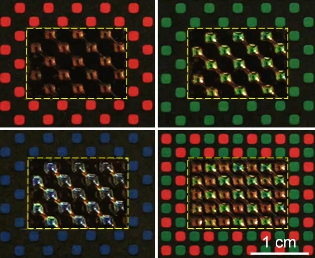 Cada cromatógrafo artificial funge como un píxel para imitar la textura y el color circundantes, y así lograr un efecto de camuflaje  (University of Pennsylvania)