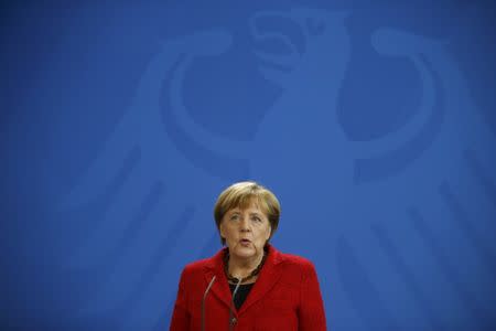 German Chancellor Angela Merkel reacts to U.S. election results at the Chancellery in Berlin, Germany, November 9, 2016. REUTERS/Axel Schmidt