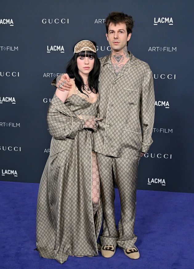 Eilish and Rutherford reveal their complete look under the haute couture cocoon.  (Photo: Axelle/Bauer-Griffin via Getty Images)