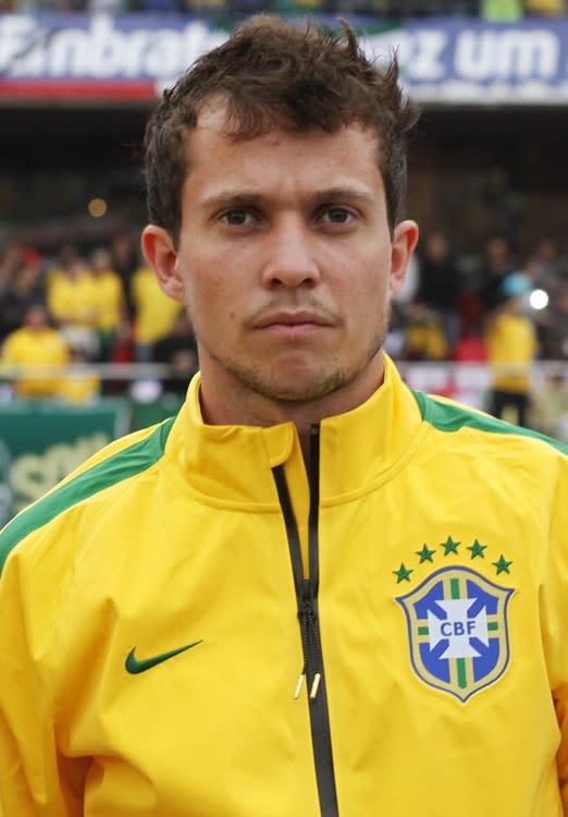 File photo of Bernard of Brazil posing for a photo before the team's international friendly soccer match against Serbia in Sao Paulo