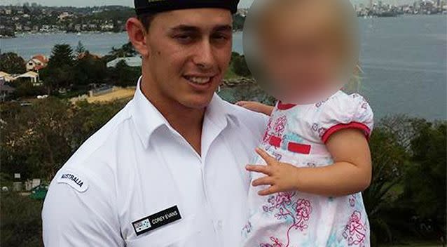 Able Seaman Evans was returning from an Anzac Day service when he became involved in an altercation with a group of allegedly drunk men on a Sydney train. Photo: Facebook