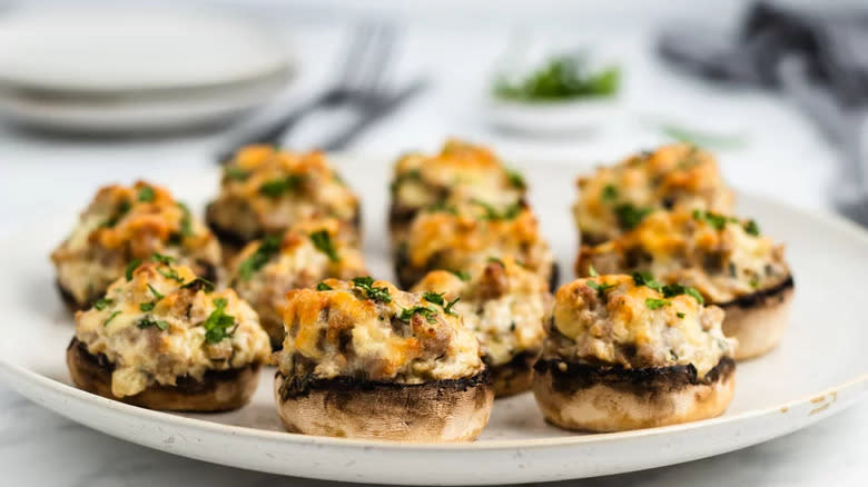 creamy stuffed mushrooms on plate