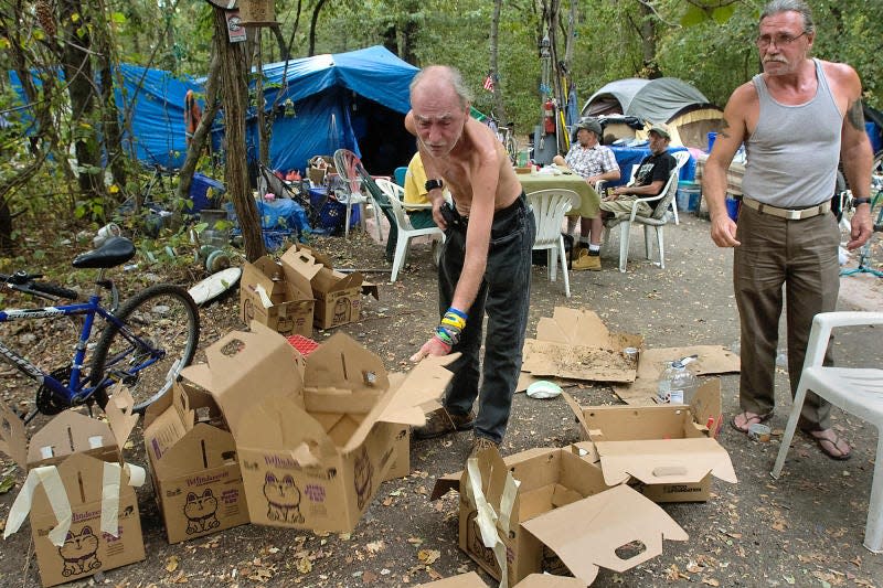 Leo Murphy seen here in the Bristol homeless encampment where he died in 2010 at age 50.  A veteran with an honorable discharge, his remains were unclaimed until 2019 when he was interred in Washington Crossing Veterans Cemetery.