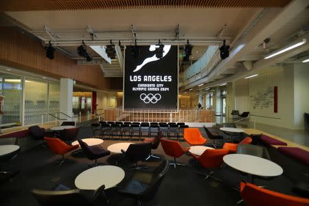 Facilities at the University of Southern California would be used as the Main Press Center as the International Olympic Committee Evaluation Commission tours LA 2024's bid for the Summer 2024 Olympic Games in Los Angeles, California, U.S., May 11, 2017. REUTERS/Mike Blake