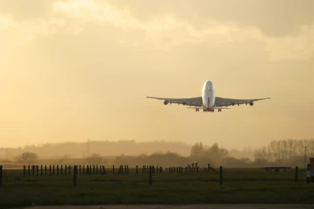 Commercial airplane taking off from airport