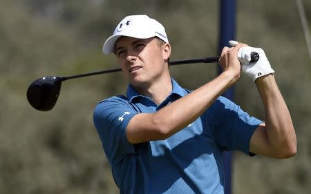 Jul 23, 2017; Southport, ENG; Jordan Spieth plays his shot from the second tee during the final round of The 146th Open Championship golf tournament at Royal Birkdale Golf Club. Mandatory Credit: Ian Rutherford-USA TODAY Sports