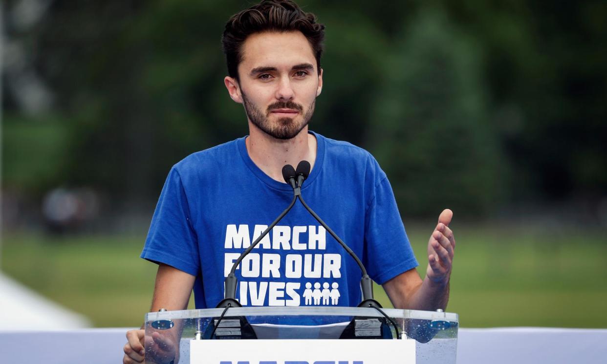 <span>Gun control activist David Hogg speaks during a March for Our Lives rally against gun violence on the National Mall on 11 June 2022 in Washington DC.</span><span>Photograph: Tasos Katopodis/Getty Images</span>