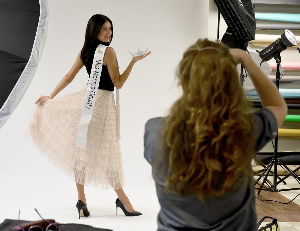 Professional photographer Tressa Shaw of The Photobook in Ida takes the professional images of Miss Monroe County 2024 Elora Russell of Monroe.