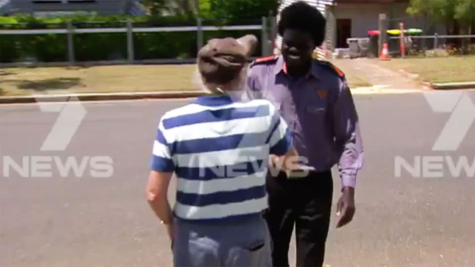 Aguek Nyok is a Sudanese refugee who was the only person to run toward a burning bus yesterday and today was reunited with one of the 11 victims. Photo: 7 News