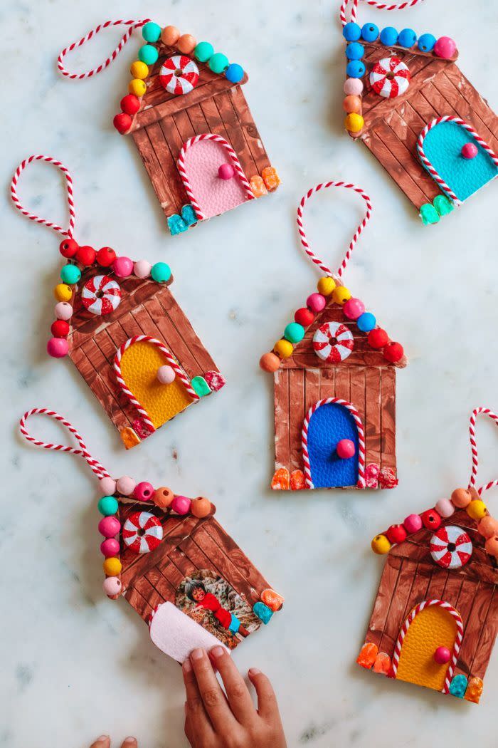 Popsicle Stick Gingerbread House Ornaments