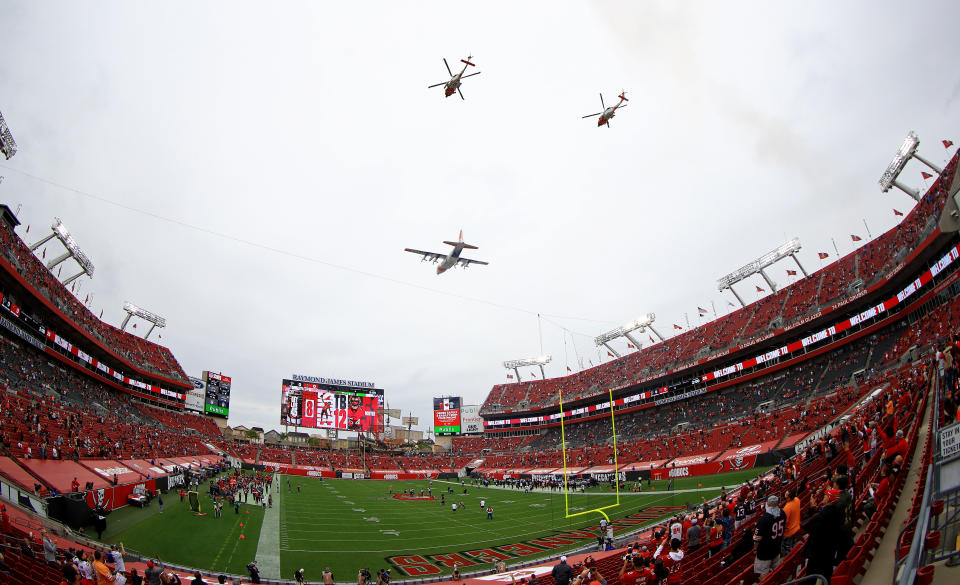 There will be fans at Super Bowl LV at Raymond James Stadium in a few weeks, including vaccinated healthcare workers who get in for free. (Photo by Mike Ehrmann/Getty Images)