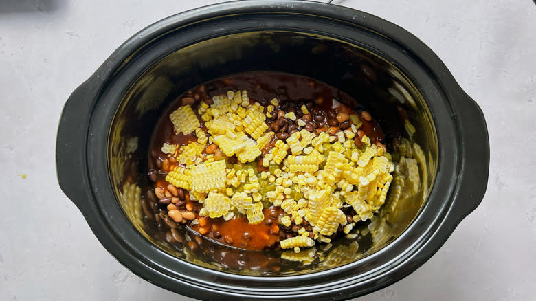 soup ingredients in slow cooker