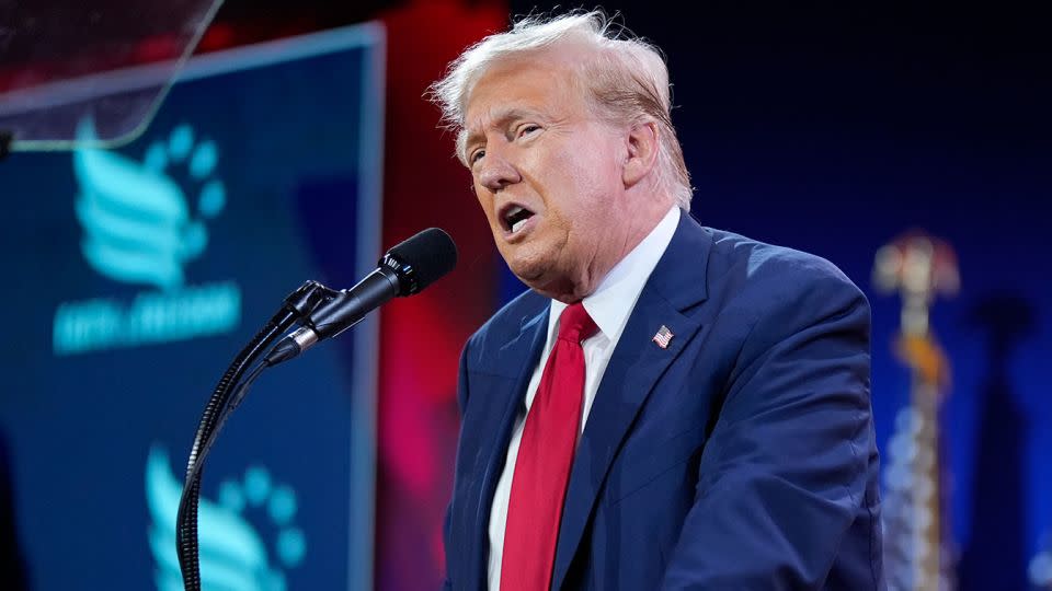 Republican presidential candidate former President Donald Trump speaks at the Road to Majority conference in Washington, DC, on June 22. - Manuel Balce Ceneta/AP