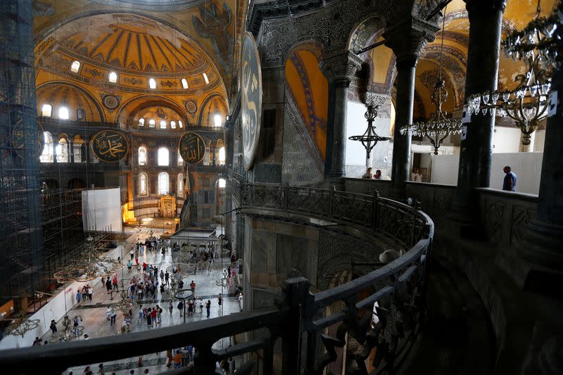 Local and foreign tourists visit Hagia Sophia or Ayasofya, a UNESCO World Heritage Site, in Istanbul