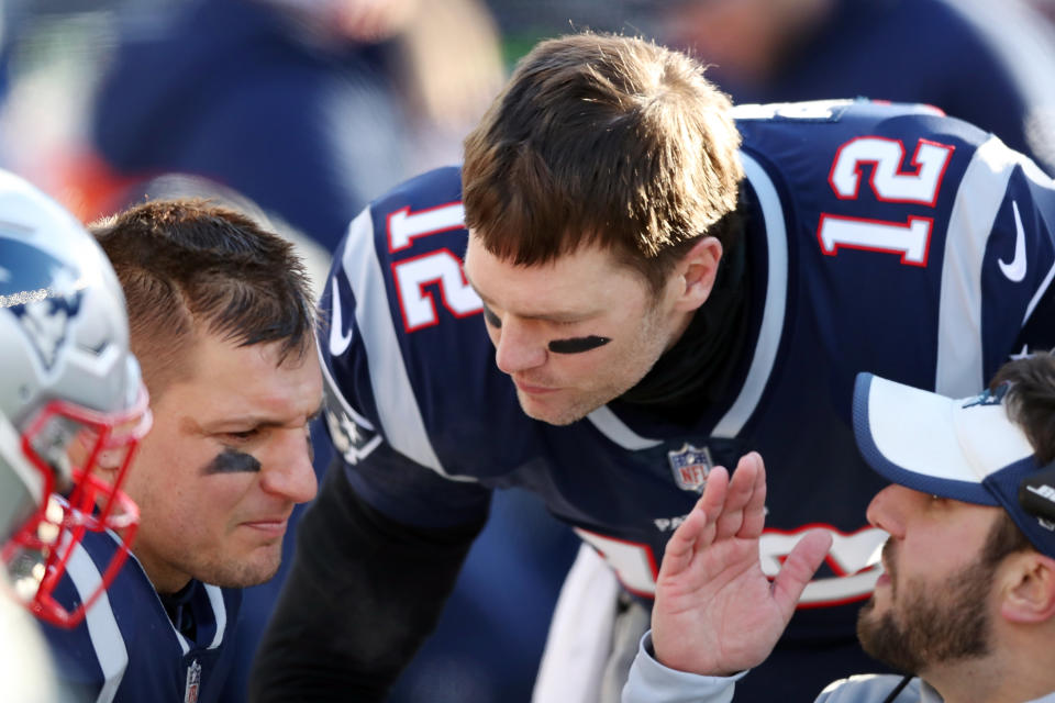 Tom Brady indicated he won't lobby Rob Gronkowski to return to football. (Photo by Adam Glanzman/Getty Images)