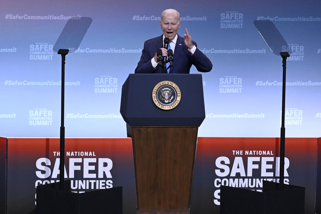 President Biden speaks at the National Safer Communities Summit at the University of Hartford in West Hartford, Conn., Friday, June 16, 2023. (Jessica Hill/AP)
