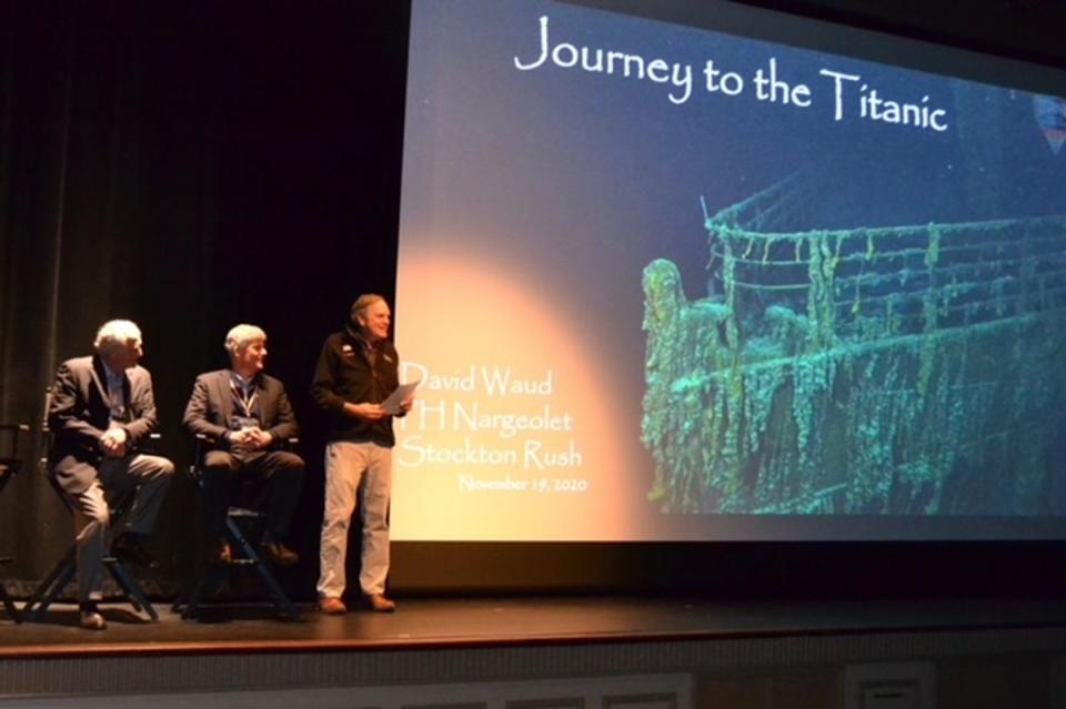 Waud, Nargeolet and Rush give a presentation about visiting the Titanic (Waud Family)