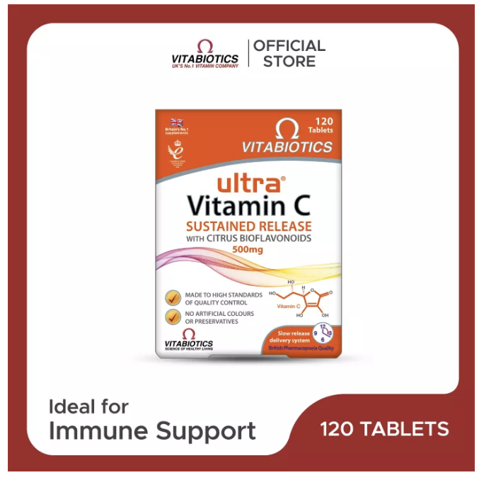 A product image of Vitabiotics Ultra Vitamin C 500mg box.