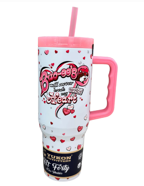 Texas Snax, the largest online reseller of Buc-ee's merchandise, is sold out of the Buc-ee's Valentine's Day Fit Forty Tumbler. The tumbler's retail price is $24.98. Texas Snax was reselling the tumbler for $44.99.