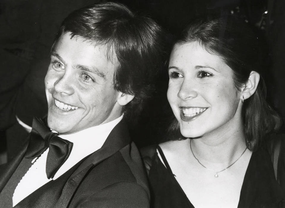 <p>Six months after <i>Star Wars</i> opened, the now internationally famous stars Mark Hamill (Luke Skywalker) and Carrie Fisher (Princess Leia) attended the AFI 10th Anniversary in Washington, D.C. on November 17, 1977. (Photo: Ron Galella/WireImage)</p>