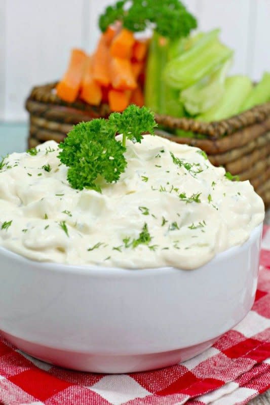 <p>Pam Beth</p><p>This is what everyone wants to dig into on a hot, sunny day.</p><p><strong>Get the recipe: <a href="https://parade.com/898654/pambeth/chilled-cucumber-dip-is-exactly-what-everyone-wants-on-a-hot-day/" rel="nofollow noopener" target="_blank" data-ylk="slk:Cucumber Dill Dip;elm:context_link;itc:0;sec:content-canvas" class="link rapid-noclick-resp">Cucumber Dill Dip </a></strong></p>