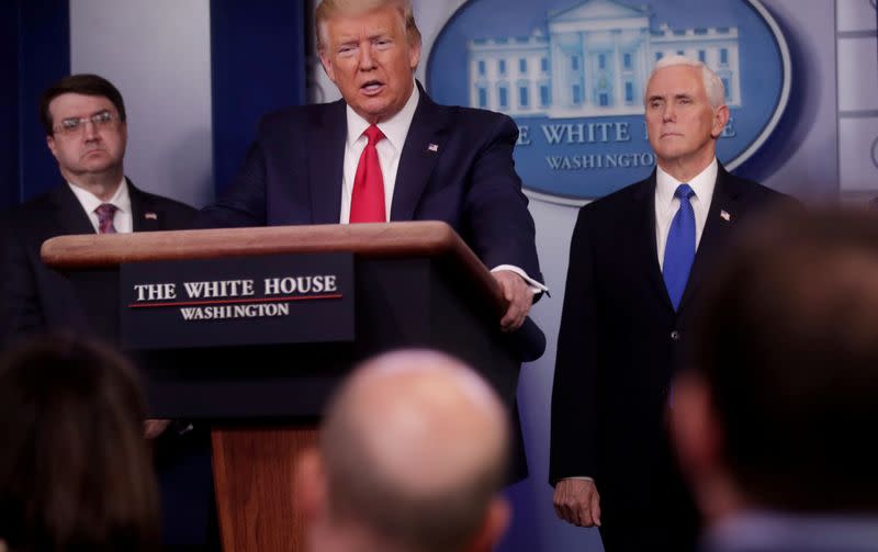 FILE PHOTO: U.S. President Trump speaks about coronavirus response at the White House in Washington