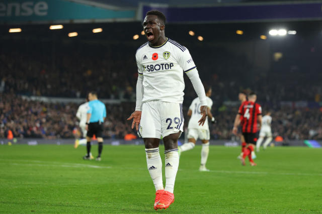 Wilfried Gnonto of Leeds United celebrates their sides second goal during the Premier League match between Leeds United and AFC Bournemouth at Elland Road on November 05, 2022 in Leeds, England.
