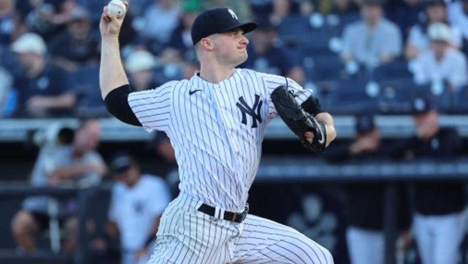 New York Yankees starting pitcher Clarke Schmidt (86) throws a pitch against the Pittsburgh Pirates during the first inning at George M. Steinbrenner Field