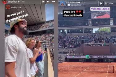 Joakim, Joalukas et Jenaye, les enfants de Yannick Noah lors de son concert sur le court central à Roland-Garros, le 27 mai 2023.