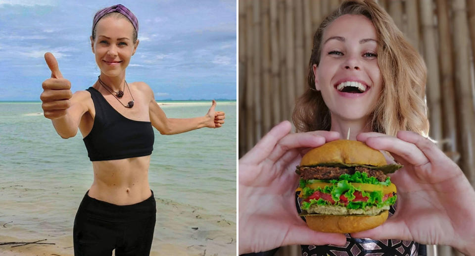 Vegan Zhanna Samsonova who reportedly died standing on the beach and holding a raw vegan burger. 