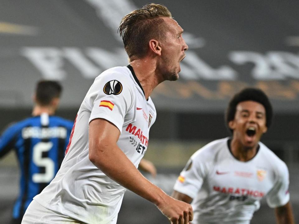 Luuk De Jong headed past Samir Handanovic twice as Sevilla beat Inter Milan 3-2: AFP via Getty Images