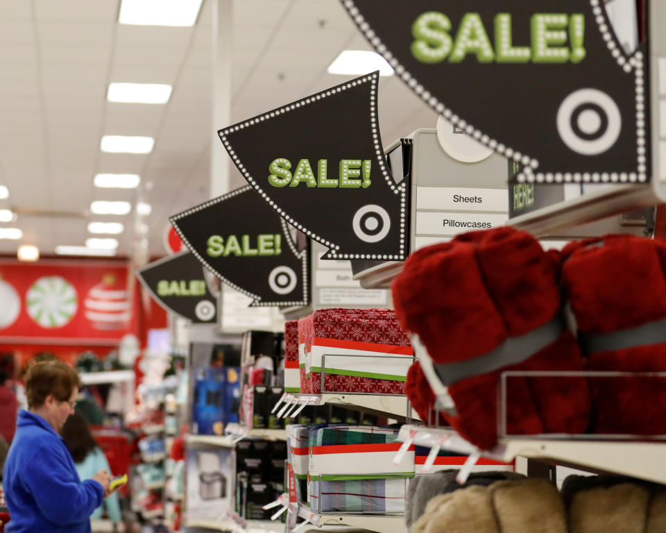 Signs point to the sale items during the Black Friday sales event on Thanksgiving Day at Target in Chicago, Illinois, U.S., November 24, 2016. REUTERS/Kamil Krzaczynski   - S1AEUOTXIPAA