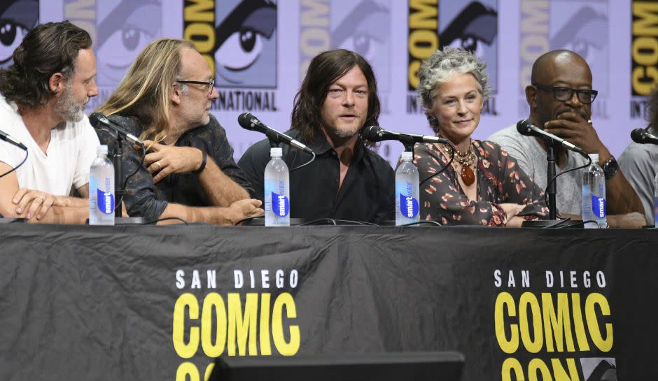 Andrew Lincoln, from left, Greg Nicotero, Norman Reedus, Melissa McBride, and Lennie James