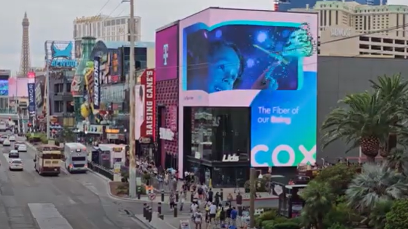  The COX Communications billboard comes to life on the Las Vegas Strip. . 