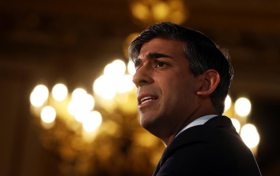 Rishi Sunak, the Prime Minister, speaks this morning during the opening session of the Global Food Security Summit at Lancaster House in central London